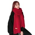 thumbnail image 3 of opolski Winter Scarf Knitted Thickened Solid Color Elastic Windproof Stay Warm Anti-shrink Lady School Outdoor Scarf Clothes Accessories Red, 3 of 8