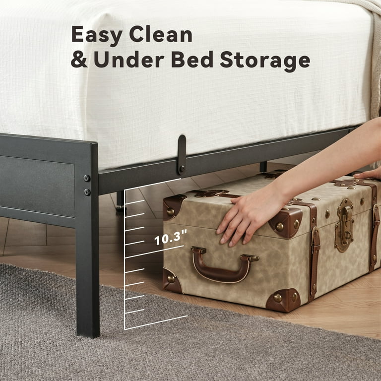 Z-hom King Size Bed Frame with LED Headboard, Metal & Wood