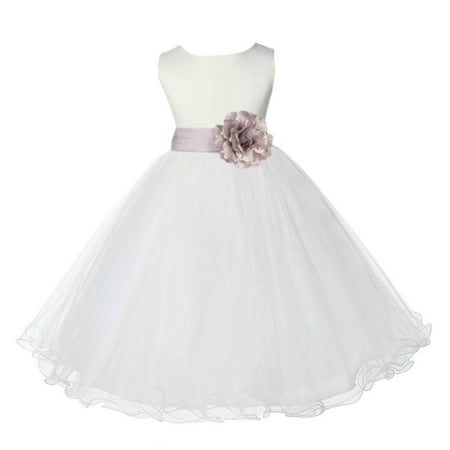 Ekidsbridal Satin Ivory Biscotti Tulle Rattail Edge Flower Girl Dresses for Communion Baptism Christening Gown Wedding Pageant 829S 12