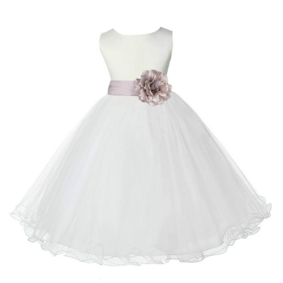 Ekidsbridal Satin Ivory Biscotti Tulle Rattail Flower Girl Dress for Baptism Wedding Mini Bridal Gown 829T S