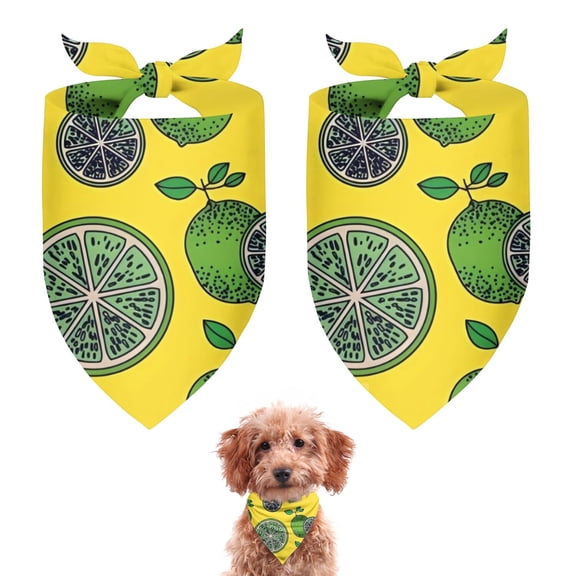 Dog Bandana 2 Pack,Green Lime Slices Yellow Pattern Bandanas for Dogs,Cat Bandana,Small/ Large Dog Bandana 2 Size,Dog Bandanas