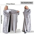 thumbnail image 6 of Soft Flannel Wearable Blanket with Hood & Pockets for Women & Men - Plush Oversized Shawl for Sofa, Bed, Travel - Machine Washable, One Size Fits All, Grey/Black/White, 6 of 7