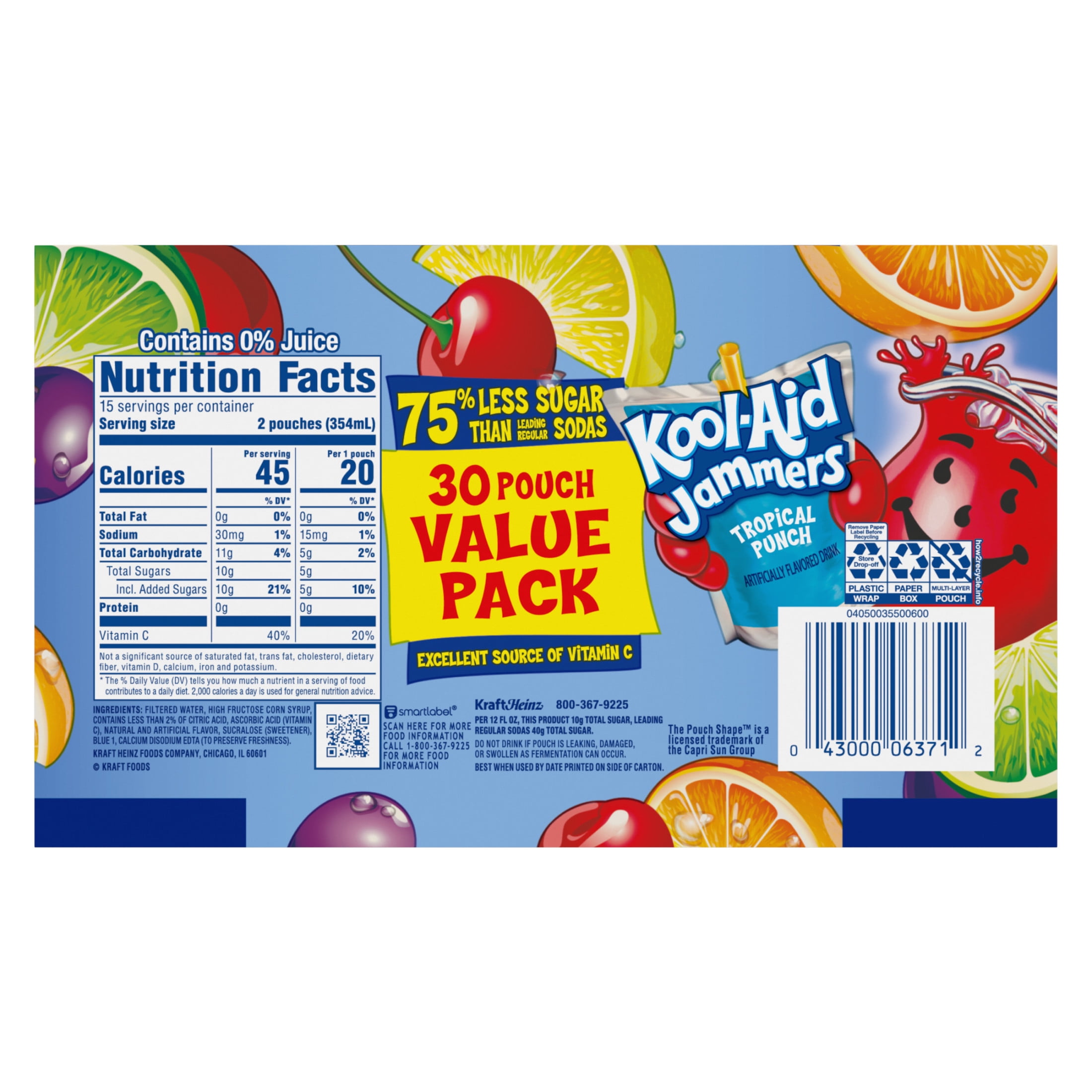 Kool-Aid Kids Tropical Punch Drink Pouches 30 Ct, 6 fl oz