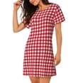 thumbnail image 2 of Balery Red Checkboard Camisón de manga corta con cuello redondo para mujer, cómodo y elegante., 2 of 6