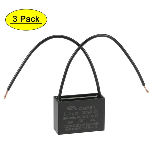 Capacitores de ventilador de techo CBB61 de 2uF 250V AC 2 cables Uxcell, paquete de 3