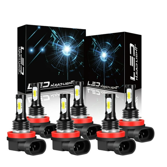IHNZCB H11 Super White 10000LM Kit LED Headlight Bulbs High Low Beam Combo Kit Fog Light Lamps 6pcs