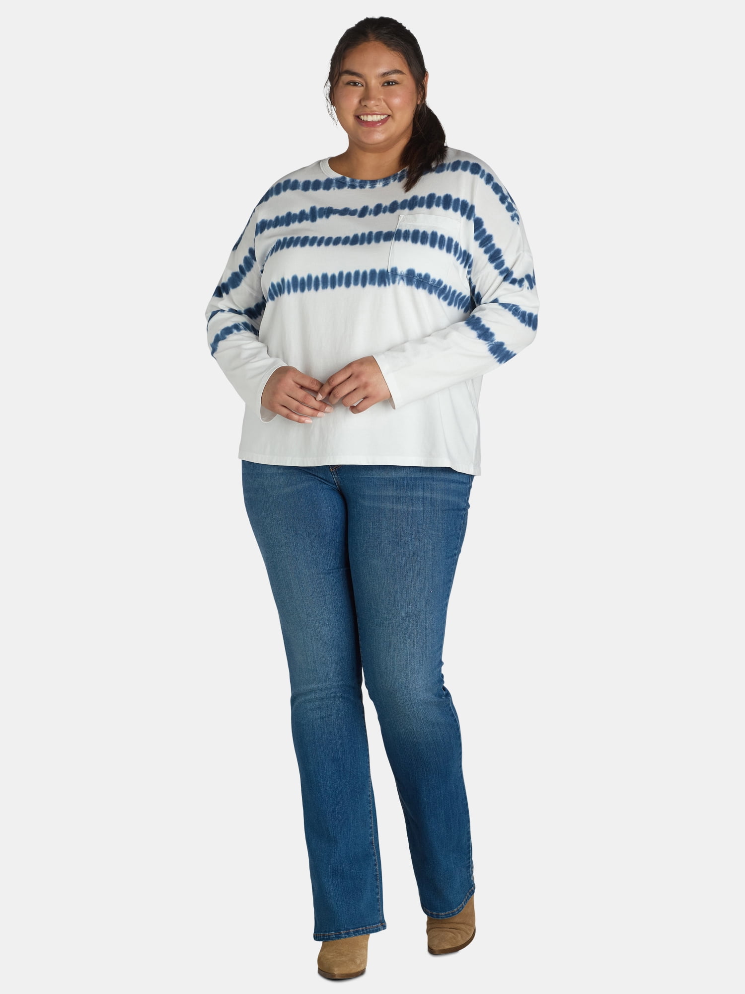 Time and Tru Women's Oversized Tie Dye T-Shirt with Long Sleeves, Sizes XS-XXXL