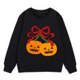 thumbnail image 3 of Krdevn Kids Red Bow Cherry Pumpkin Graphic Crewneck Sweatshirt Long Sleeve Casual Pullover Top for Halloween Holiday Outfit Black,5-6 Years, 3 of 4