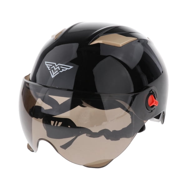 Casco de motocicleta abierta, casco de carreras de circunferencia de cabeza de 56-62 protección de cabeza con visera pa Negro DYNWAVEMX Medio sombrero de seguridad