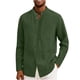 thumbnail image 1 of Ceisia Men's Relaxed Fit Linen Blend Stand Collar Shirt, Solid Color Long Sleeve Casual Button-Up Top Gifts, 1 of 6