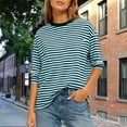 thumbnail image 4 of SMihono Womens Fashion Striped Shirts Casual Crewneck Long Sleeve Shirt Baggy Cropped Tops Y2K Tops Lounge Tees Blue XL, 4 of 8