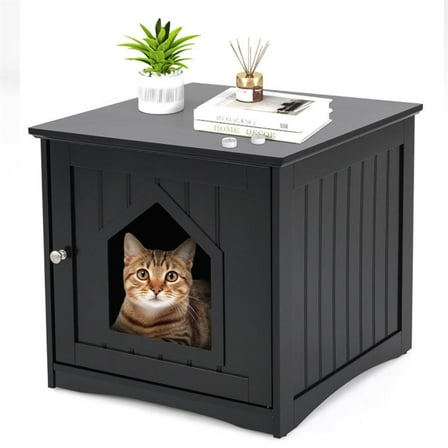 Resenkos Cat Cage, Cat Crate Kennel Enclosure Playpen,Sidetable Nightstand Weatherproof Multi-function Cat House-Black