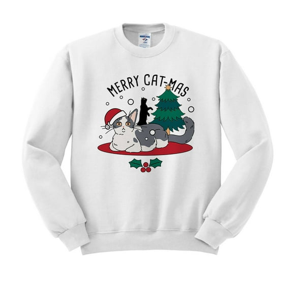 Merry Catmas Sweatshirt Unisex Large White