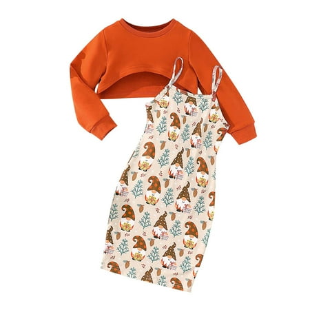 

KId s Girls Autumn Winter Solid Color Pullover Hoodie Top And Cartoon Printed Suspender Skirt 2PC Children s Clothes Girls Uniform Dresses For Baby Girls Baby Dresses 6-9 Months