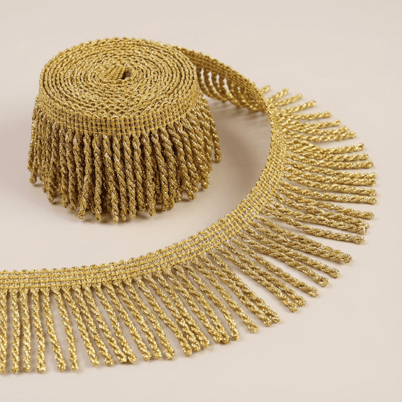 IDONGCAI Glitter Fringe Trim Golden Glitter Fringe Trim | 5 Yards Bullion Chainette Sewing Lace Trim for DIY Crafts & Home Decoration