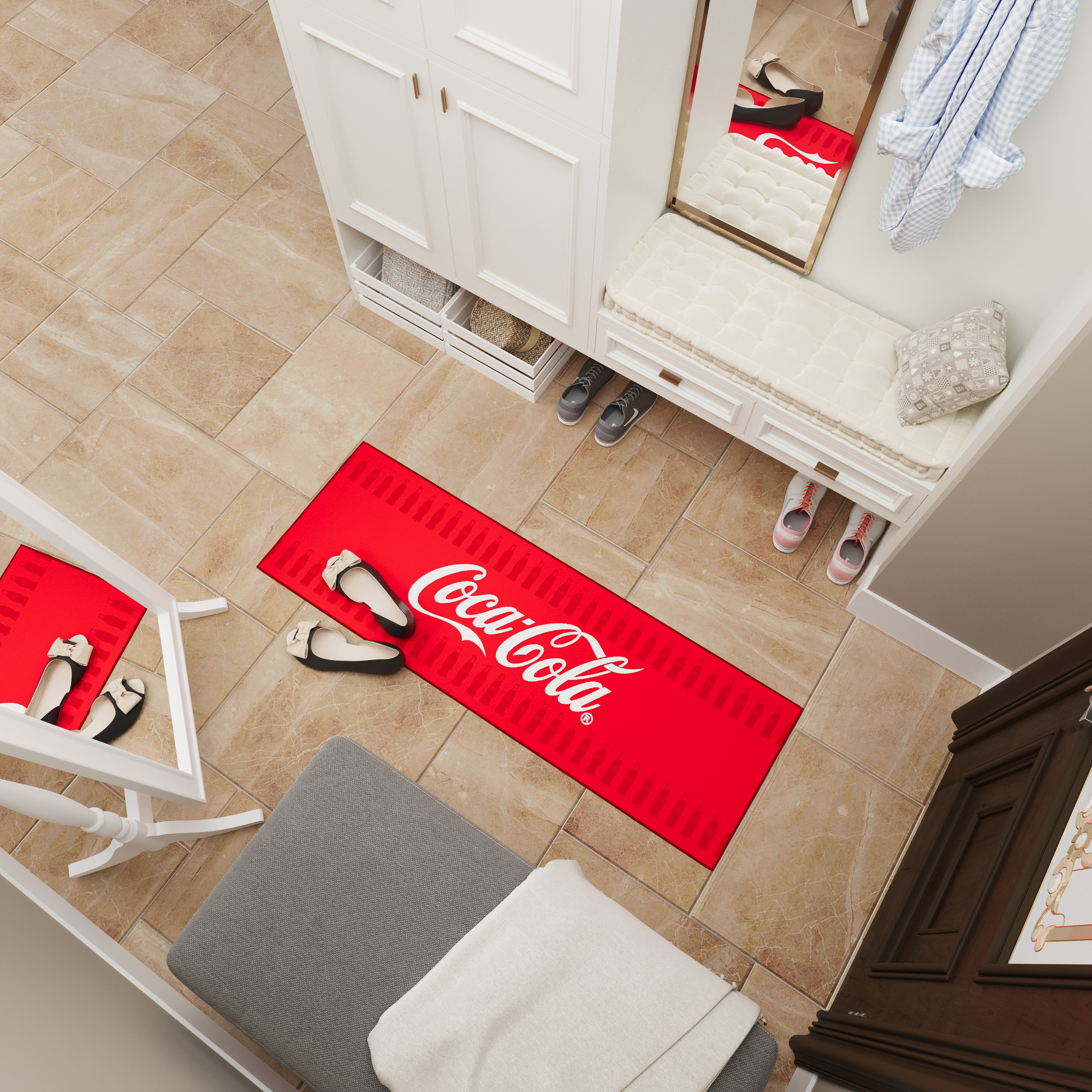 Ottomanson Coca-Cola Border Machine Washable Non-Slip Rubberback 2x5 Runner Rug, 20"x 59", Red