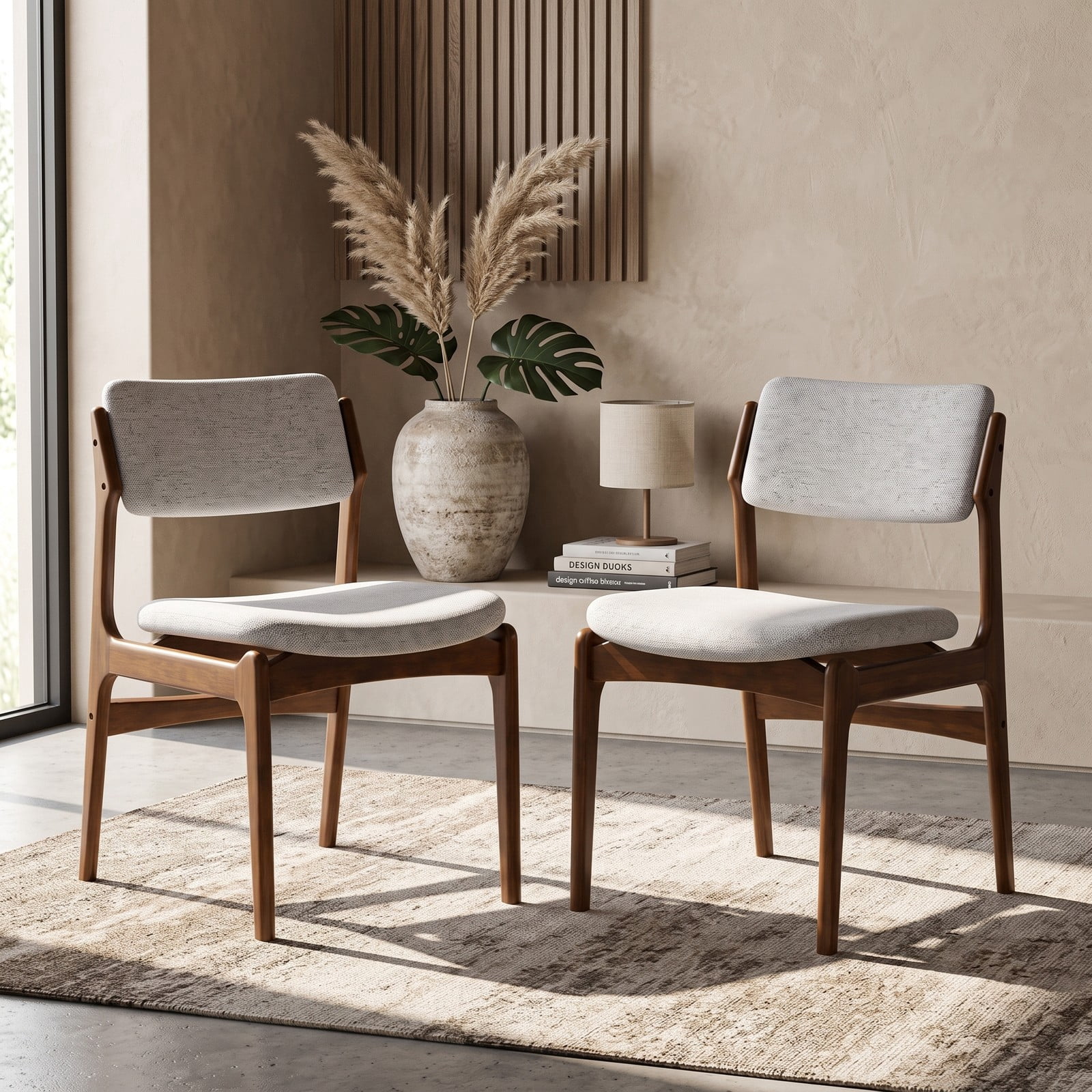 Furnibear Modern Padded Dining Chairs Set of 2, Upholstered Linen Fabric Kitchen Chairs with Solid Rubber Wood Legs, Ergonomic Slanted Backrest Accent Side, Brown