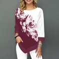 thumbnail image 1 of Moda Mujer Blusa estampada floral Tallas grandes 3/4 Mangas Irregular Dobladillo O Cuello Primavera Meterk 5XL, 1 of 5