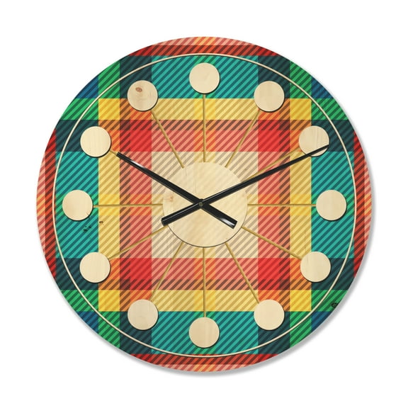 Designart 'Tartan Texture Geometrical Retro III' Mid-Century Modern Wood Wall Clock