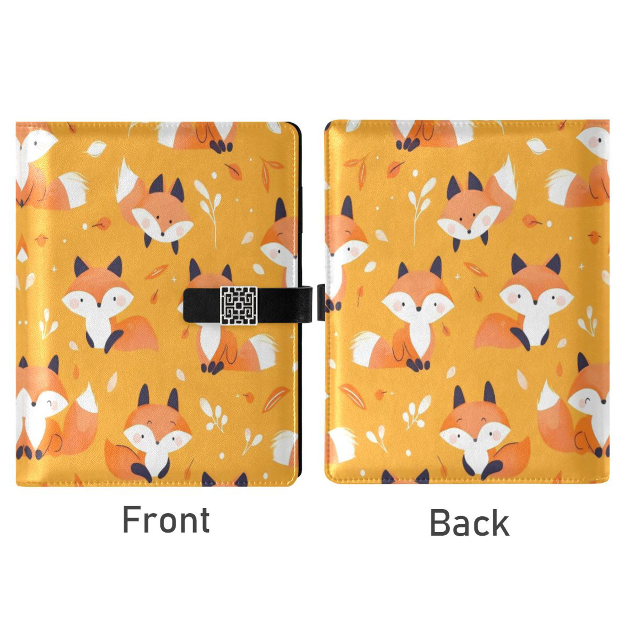 Leather Planner Leather Notebook Notebook Journal Binder Design Pen Pocket Design Convenient for Storage Orange Cartoon Fox