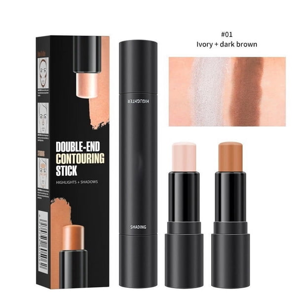 Xihbxyly Barra de Maquillaje de Dos Cabezales, Barra de Contorno Multifuncional, Corrector de Alto Brillo, Iluminador Iluminador, Oculta Ojeras, Esculpe Rasgos, Acabado Natural Duradero, Ideal para A