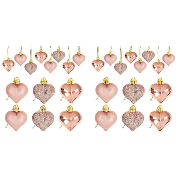48Pcs Gold Valentine's Day Heart Shaped Ornaments Heart Shaped Baubles Ornaments for Home Tree Hanging Decorations