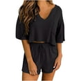 thumbnail image 2 of Edvintorg 2 Piece Set Women Outfit Women Two-Piece Color-Blocking V-Neck Short Sleeve Fashion Casual Suit Workout Sets Black XL, 2 of 7