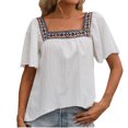 thumbnail image 2 of Pincandy Cotton Linen Tops for Women Summer Casual 3/4 Sleeve T Shirts Lightweight Ethnic Style Embroidery Blouses Tees, 2 of 7