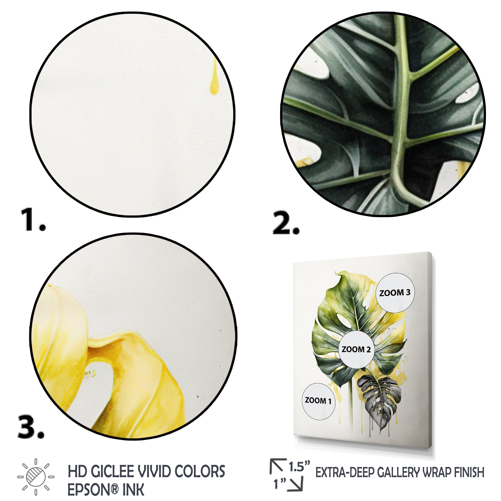 Designart Yellow And Grey Philodendron Leaf II Canvas Wall Art