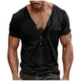 thumbnail image 1 of Camiseta de manga corta con cuello en V y hebilla para hombre, tallas grandes, informal para el verano - Prenda con bolsillo para el trabajo, citas o uso diario, 1 of 7