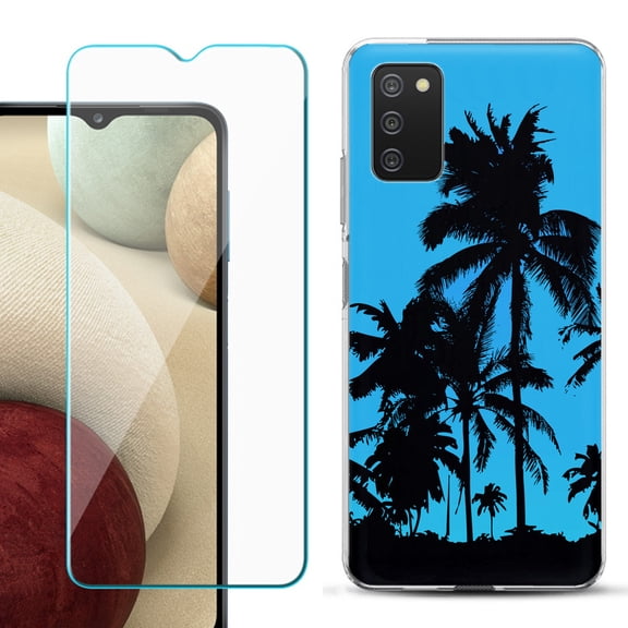 Slim-Fit TPU Fashion Phone Case for Samsung Galaxy A03s, with Tempered Glass Screen Protector, by OneToughShield ® - Tropical Summer