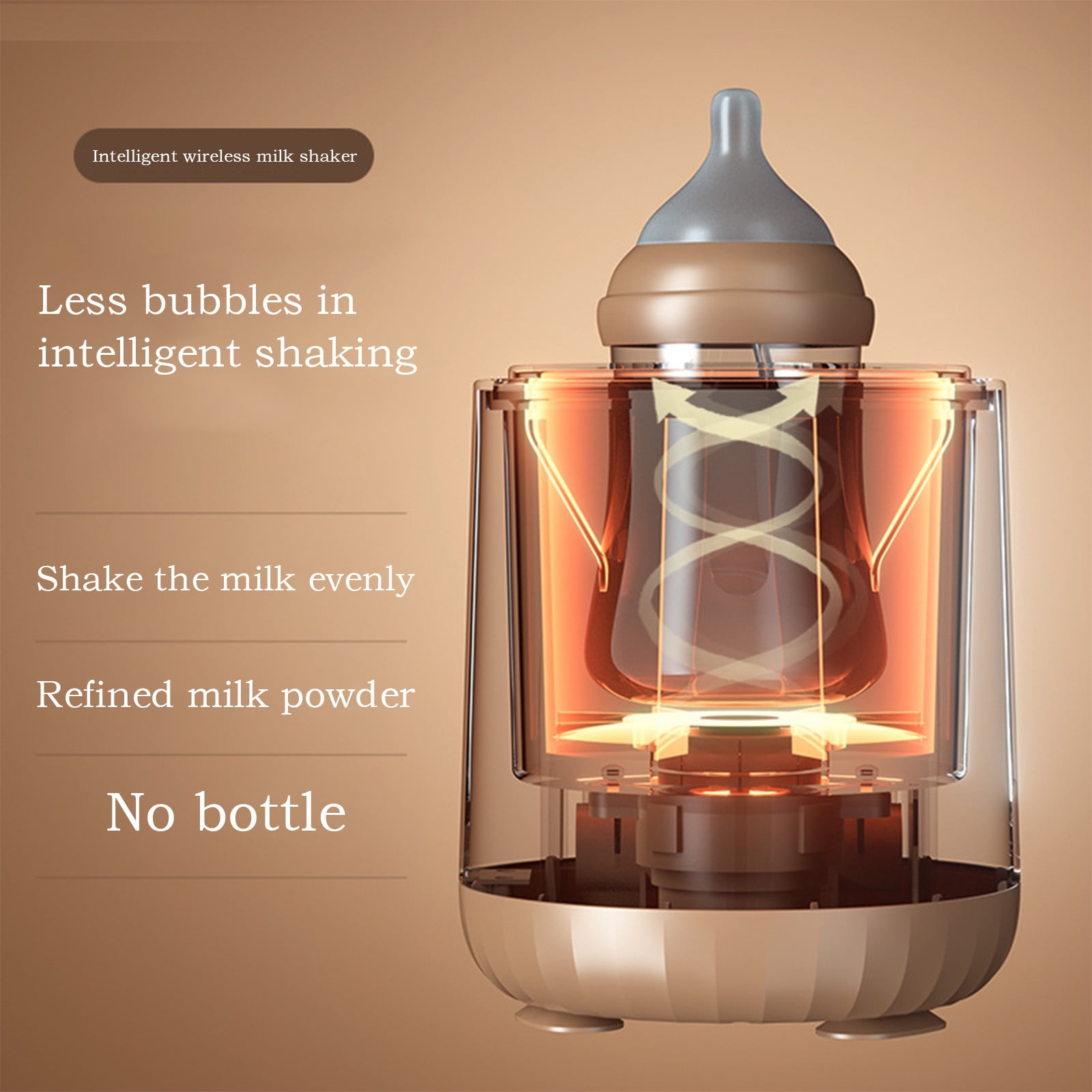 BCZHQQ Electric Silent Baby Milk Maker - 360° Mixing,USB Charge,3 Speeds,Non-Slip Base,Fits Most Bottles,1200mAh Battery,Khaki