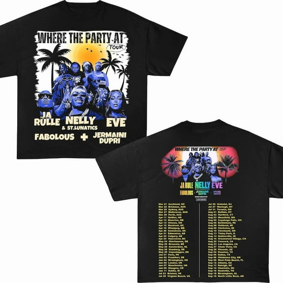 Where The Party At T-shirt, Nelly , Ja rule , Eve , Fabolous , Chingy & St. Lunatics Concert Tour Tee, Concert Tour T-Shirt