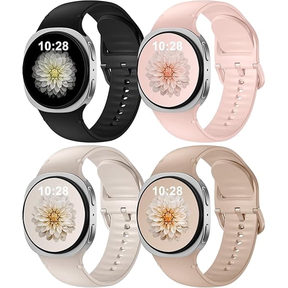 4 Pack Sport Band Compatible with Samsung Galaxy Watch 8 40mm 44mm/Galaxy Watch 8 Classic 46mm (2025), No Gap Soft Silicone Strap One Click Waterproof Replacement for Women Men