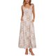 thumbnail image 1 of Vestido largo de verano impreso Inspire Chic para mujer, con tirantes finos, escote cuadrado y corte A, talla S, color caqui, 1 of 6