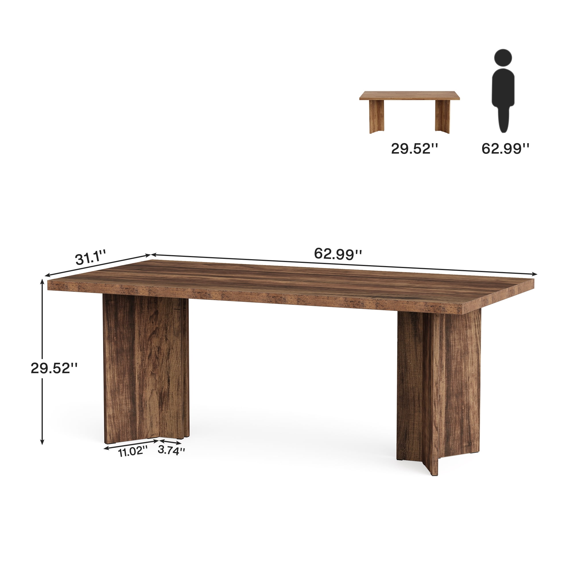 MAYEERTY 63 Inch Rectangular Farmhouse Dining Table, Vintage Walnut Wood Kitchen Dinner Table for 4 to 6 People, 300 LBS Heavy Duty E1 Chipboard Work Desk
