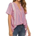 thumbnail image 5 of Xuanfei Women Bohemian Floral Print V Neck Short Sleeve Cut Out Asymmetric Hem Top, 5 of 7