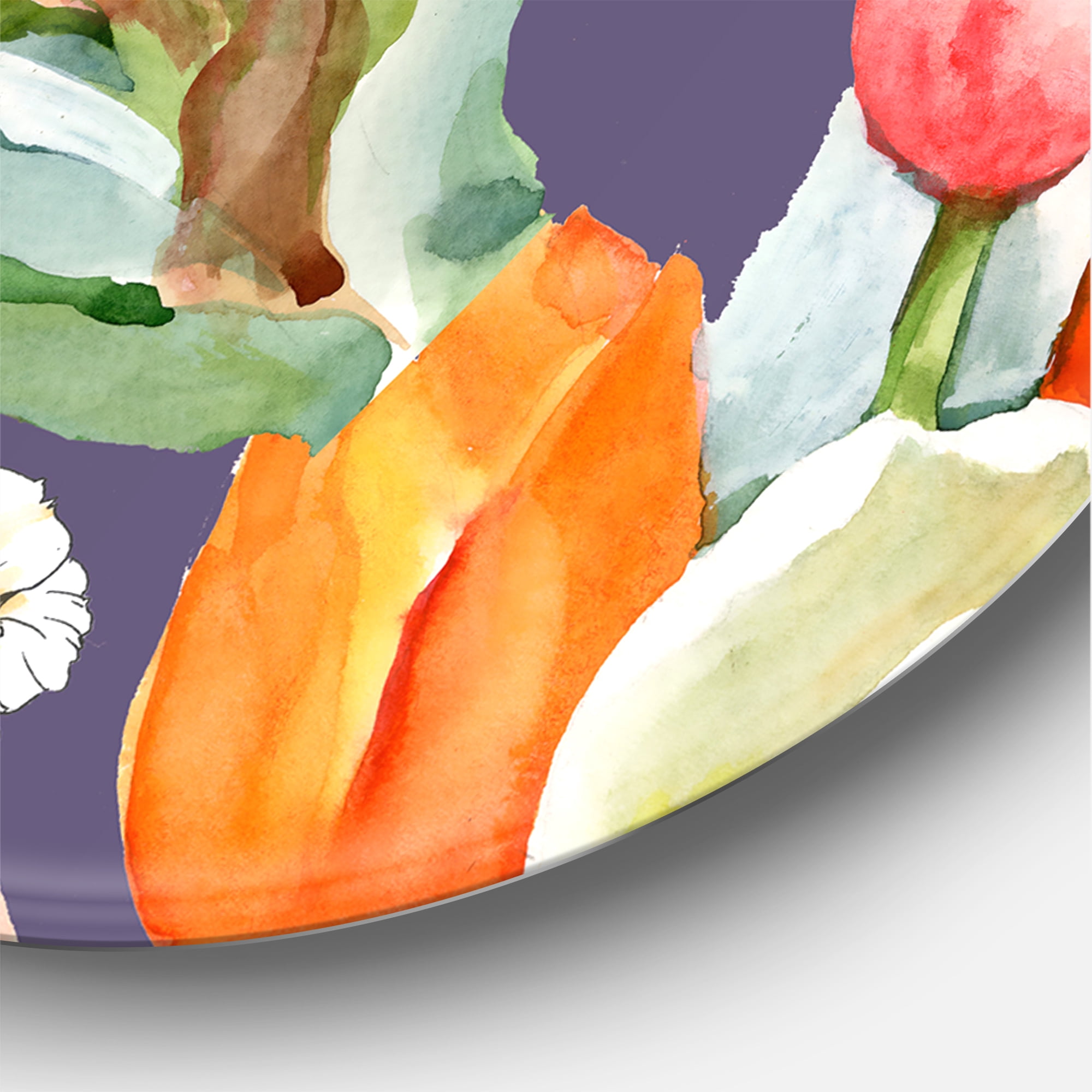 Designart 'Blooming Orange and White Tulips III' Traditional Circle Metal Wall Art 11x11 - Disc of 11