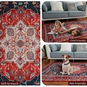TWINNIS Boho Area Rug Vintage Rug Anti-Slip Persian Carpet for Living Room Bedroom,Red ,4x6