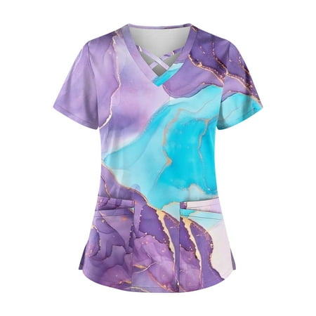 

EKOUSN V-Neck Womens Scrubs Top Workwear Originals with Rib-Knit Back Panels
