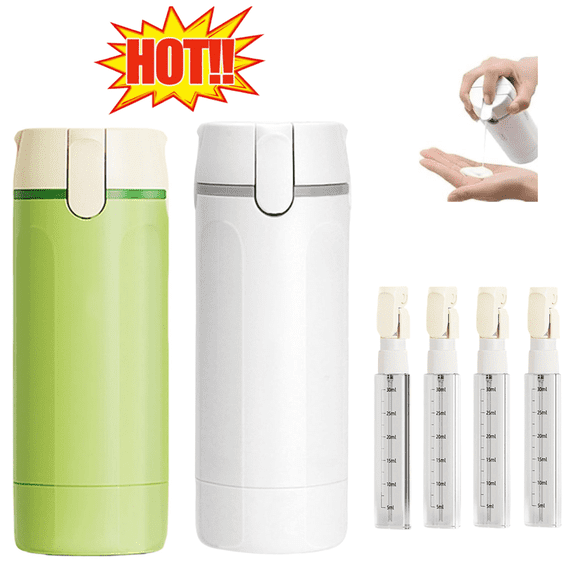 4 in 1 Travel Dispenser,Travel Bottles for Toiletries,Squeeze Leak Proof Dispenser Bottles with Scale and Label for Shampoo Lotion Shower Gel,Suitable for Travel,Camping and Gym