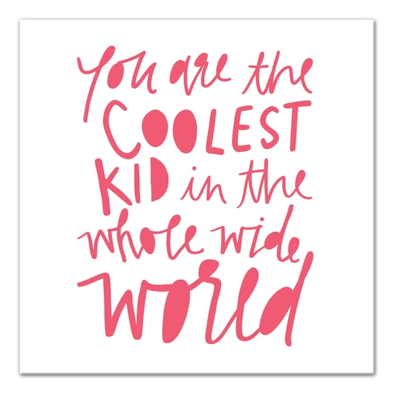 Coolest Kid Pink Text 12x12 Canvas Wall Art