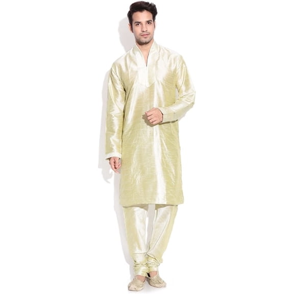Royal Men's Silk Blend Gold Hineck Emboirdered Kurta Churidar