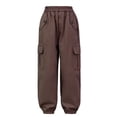 thumbnail image 4 of inlzdz Girls Athletic Cargo Pants Y2K Trousers with Pockets Kids Jogger Loose Sweatpants Wide Leg Brown 170, 4 of 5