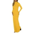 thumbnail image 2 of Conairie Maxi Dresses for Women Solid Color Crew Neck Slim Elegant Long Sleeve Dress Comfort Vocation Boho Bodycon Dress Yellow XXXL, 2 of 5