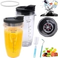 thumbnail image 1 of 8 Piezas Juego de Repuesto de Vasos de Licuadora y Cuchillo, 2 Vaso Original 24oz Incluye Tapa, 7 Aletas, 1 Cepillo de Esponja, Ganchos y Goma, Para Ninja Auto IQ Ninja, Adecuado Para Uso Familiar, 1 of 8
