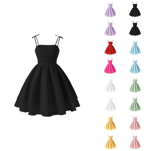 Summer Girls Solid Color Dress With Bow Knot Sweet Sleeveless For Kids