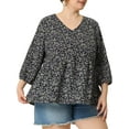 thumbnail image 1 of GRACE & GRANDEUR Juniors' Plus Floral 3/4 Sleeve Ruffle Flowy Peplum Blouse, 1 of 6
