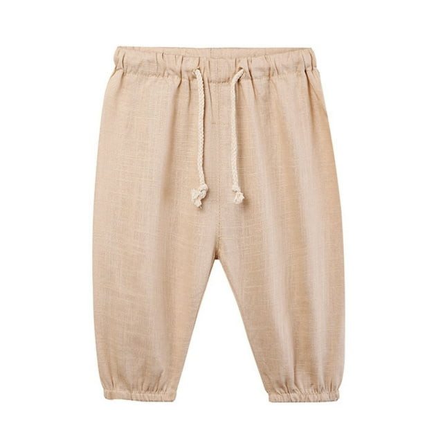 Odeerbi 1-10 Años Niños Niñas Verano Lino Pantalones Casual Elástico Cintura Transpirable Cropped Pantalones