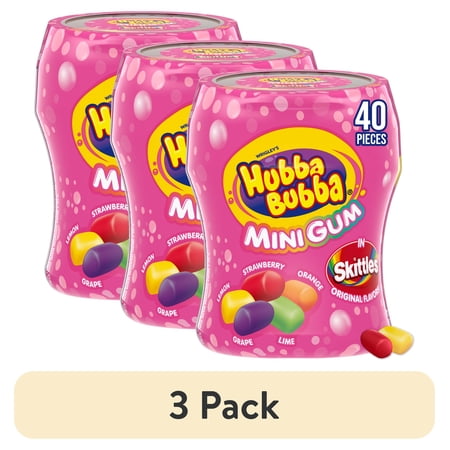 (3 pack) Hubba Bubba Minis Skittles Flavored Bubble Gum - 40 Ct Resealable Bottle